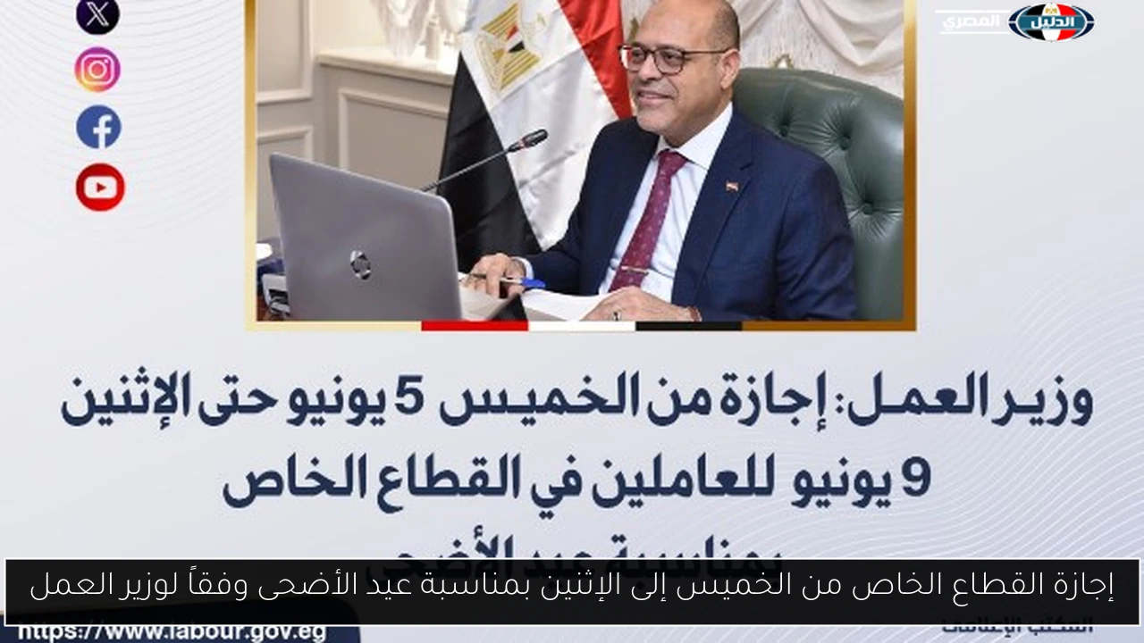 إجازة القطاع الخاص من الخميس إلى الإثنين بمناسبة عيد الأضحى وفقاً لوزير العمل
